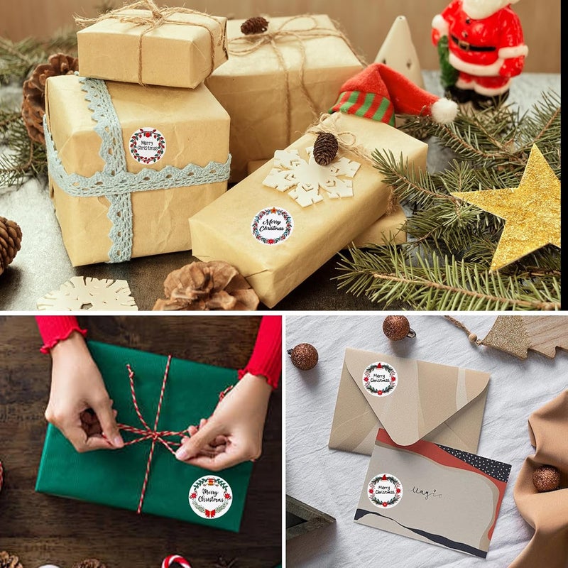Fucibt 500 Pcs Merry Christmas Stickers for Envelopes, 1.5 Inch Circle Adhesive Christmas Labels Holiday Stickers Round Xmas Tag Envelope Seal Decals for Christmas Greeting Card, Presents and Gifts (1.5 in) - Image 4